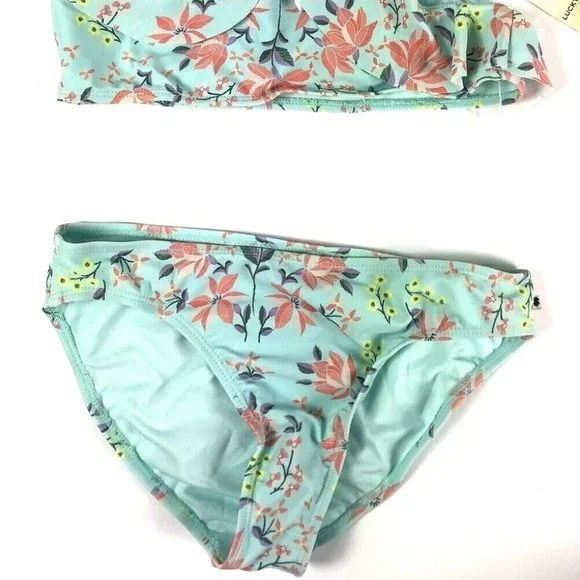 Lucky Brand, Youth Girl’s Size 12/14 Blue Floral Two Piece Bikini Set, Swimwear